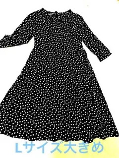 LAURA ASHLEY ネイビー・ホワイトドットロングワンピース