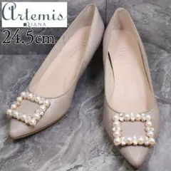 【美品】DIANA ダイアナ 24.5 パンプス ビジュー スクエア グレージュ