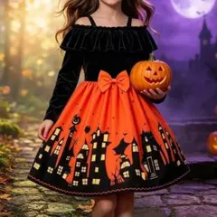 ハロウィン キッズ ドレス ワンピース ベルベット オフショルダー 096