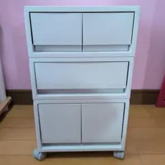 Muji 폴리프로필렌 소형 물품 보관 케이스, 흰색, 회색, 3개, 캐스터 포함