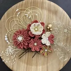 つまみ細工&水引⭐︎髪飾り⭐︎結婚式✴︎成人式✴︎七五三⭐︎No.35 くすみピンク系⭐︎