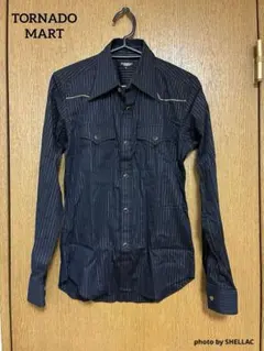 TORNADO MART ラメストライプ スナップボタン マットブラックシャツ