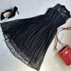 ノースリーブ【M】ロングワンピース♡黒ワンピ♡レースワンピ♡セクシー♡上品♡美品