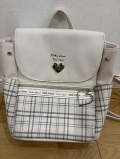 ホワイト チェック柄 リュック　キッズリュック　おしゃれ