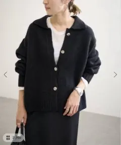 【未使用・タグ付】メタルボタン衿付きカーディガン/ブラック