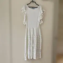 ジ*♡様 ホワイト フリル袖 ロングワンピース