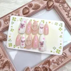 現品 量産型 地雷 ネイルチップ くま ピンク 現品