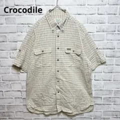 【クロコダイル】半袖チェックシャツ L ベージュ ボタンダウン コットンのサムネイル