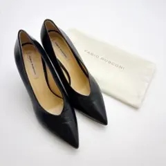 【袋付き】ファビオルスコーニ　Vカットパンプス　ブラック　３７　レザー