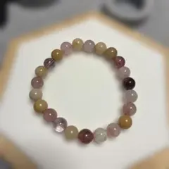天然石 ミックスブレスレット 約8.7mm 内周約16cm ピンク×イエロー系