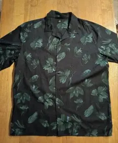 【美品】UNIQLO アロハシャツ 花柄 半袖シャツ ブラック XL
