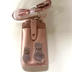猫　スマホショルダーバッグ　ピンク　新品