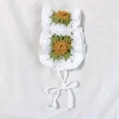 手編み フリル付き薔薇ヘッドドレス ボンネット バブーシュカ イエローローズ