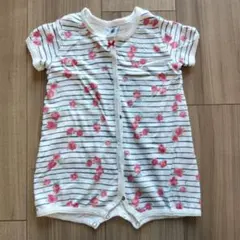 【PETIT BATEAU】ストライプ花柄ロンパース （6m/67cm）