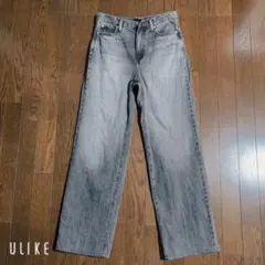 美品 ユニクロ ワイドストレートデニム 股下長め グレー系 24inch