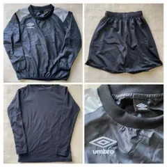 umbro 黒 長袖シャツ、ショートパンツ、アンダーシャツセット
