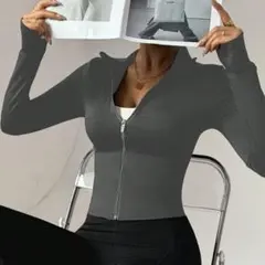 SHEIN グレー　ヨガウェア ジムウェア スポーツジャケットのサムネイル