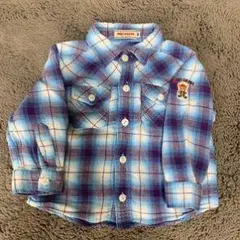 長袖チェックシャツ 青と白