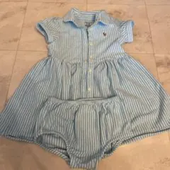 ラルフローレン水色ストライプ ワンピース ブルマ付き24M(90cm)