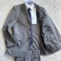 極美品　ビジネス　スーツ　セットアップ　REDA生地　グレー　ストライプ　A5
