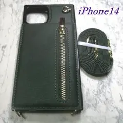 iPhone14/13 用 スマホケース 肩掛け ネックストラップ グリーン