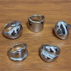 シルバーリング 5点セット 流線型デザイン シルバー