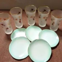 冷酒　冷茶　一口ビール　グラス　小皿　各５点 １０点セットのサムネイル
