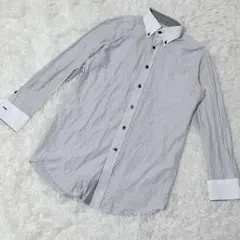 【c3804】✨美品✨CLOSSHI シャツ　黒　白　ストライプ　メンズのサムネイル