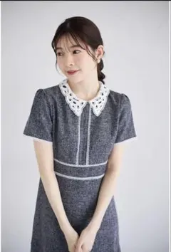 トッコクローゼット ２ＷＡＹレース襟付き配色サマーツイードワンピース