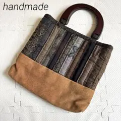 ●ハンドメイド●酒袋(古布)●パッチワークバッグ 木製ハンドル