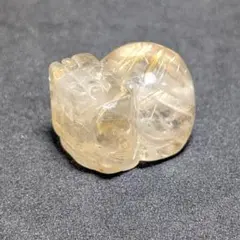 お尻が特徴的 ゴールドルチル 貔貅 ヒキュウ 金針水晶 1点物 金銭運 お守り石