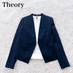 美品☆現行Theory LANAI TAILOR ノーカラージャケット 総裏 Theory セオリー LANAI TAJLOR ノーカラージャケット ネイビー Theory
