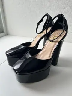 ハイヒール パンプス 厚底 ストラップ 黒 ブラック 靴