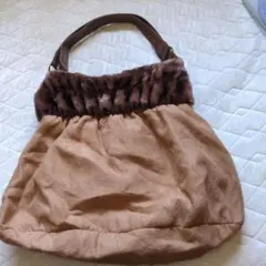 井野屋ブラウンフェイクファー付きハンドバッグ