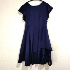 DRESS　DECO ネイビー Aライン ドレス レース裾付き　M