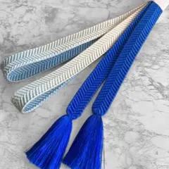 絹 帯締め☆笹浪組 平組 瑠璃色(青)×水色×白 グラデーション 組紐