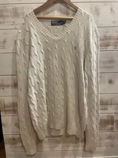 Polo by Ralph Lauren Vネック ケーブルニット M 90s