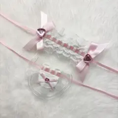 ヘッドドレス スタイ よだれかけ ぬい服 10cm〜13cm ハート ピンク