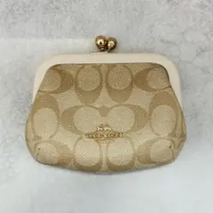 COACH コーチ がま口 ポーチ シグネチャー柄 ゴールド 金 新品 - メルカリ