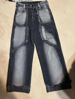 ダメージ加工 ワイドレッグデニムパンツ