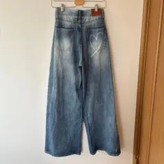 【完売品】Chico 大人気 ハートプリントボックスワイドデニムパンツ Lサイズ