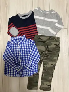95サイズ　長袖Tシャツ　チェック柄シャツ　裏起毛パンツ