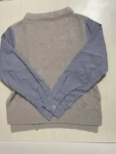 【美品】ニット シャツ ブラウス ストライプ 重ね着風 ベスト