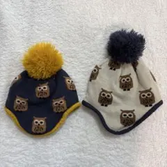 samansa Mos2 Lagom フクロウ柄ニット帽2点セット 双子