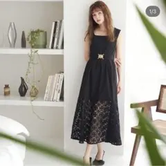 ノースリーブレースロングワンピース　黒　S