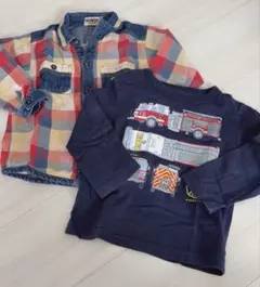 キッズ チェック柄長袖シャツ ロンT 2点セット 90㎝