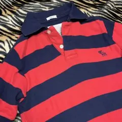 【アバクロ】半袖ポロシャツ★メンズS★赤青ボーダー☆良used