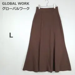 【グローバルワーク】ロングスカート Aライン フレア ウエストゴム ブラウン Lのサムネイル