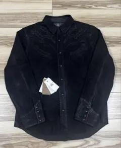RRL シープスキン ウエスタンシャツ レザー エンブロイダリー スエード