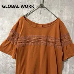 GLOBAL WORK クロシェ風切替Tシャツ　フレア袖　ゆったり　綺麗めのサムネイル